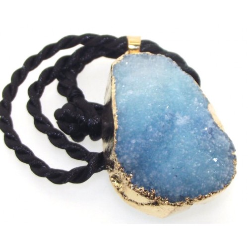 Druzy Blue Quartz Crystal Electroplated Pendant Design 03